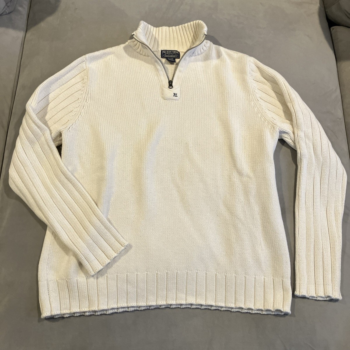 Vintage- Polo Jeans Co. - Ivory Quarter Zip Heavy Knit Cotton 