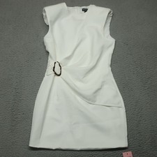 PrettyLittleThing Almond Woven Ruched Trim Mini Dress White Sz 6 NWT