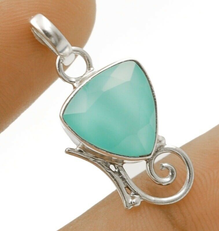 Natural Aquamarine Chalcedony 925 Sterling Silver Pendant Jewelry @21-5