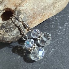 Clear Faceted Crystal Rondelle Beads Silver Plated Dotted Beads Earrings