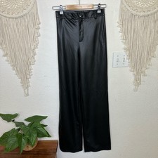 Zara black faux leather vegan leather wide leg pants XS