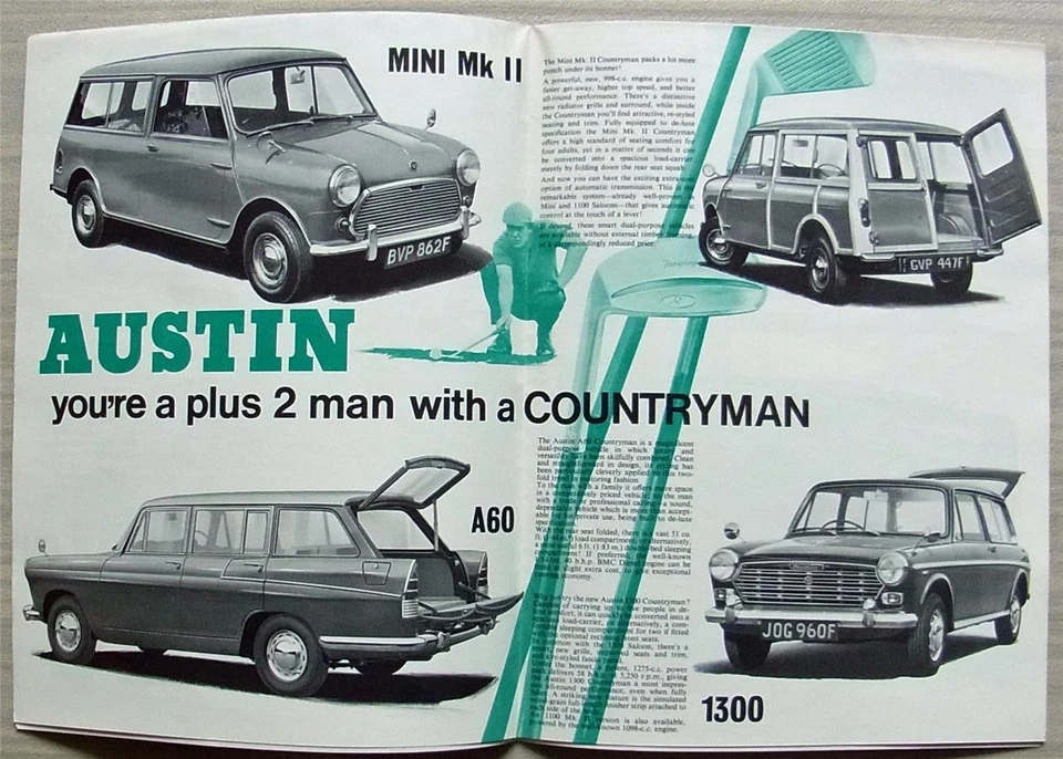 Folheto de vendas Austin Car Range 1968 #2446 Mini Cooper Mk II 1300 A60 1800 A110 - Imagem 2 de 3