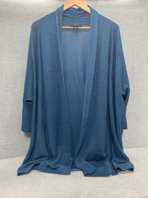Lane Bryant Long Cardigan Women s Size 26/28 Sea Blue Open Front 3/4 Sleeve