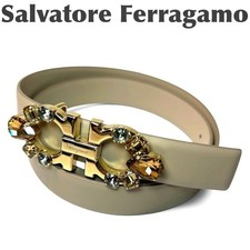 Salvatore Ferragamo Gancini Leather Belt Jeweled Hardware Italian 2.5cmx91cm