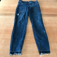 Spanx Ankle Skinny Pull On Jeans Women S Blue Mid Rise Pocket Distressed Raw Hem