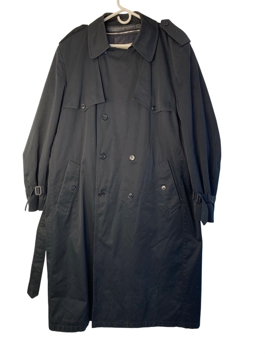 VTG 90s Towne London Fog Black Double-Breasted Trench Coat Men's