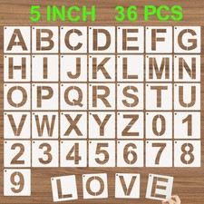 Alphabet Letter Stencils 5 Inch, 36 Pcs Reusable Plastic Letter Numbers Templ...