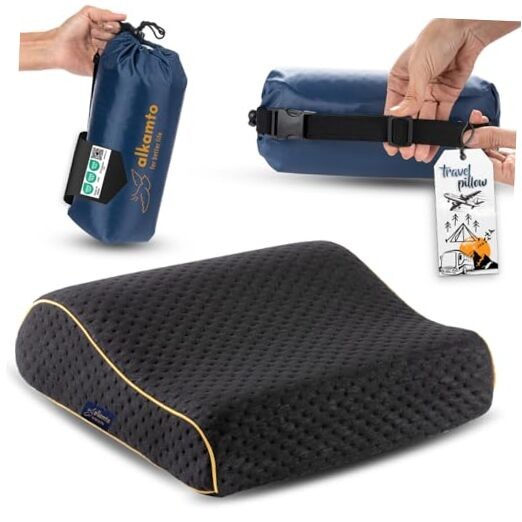 Portable Black Contour Memory Foam Pillow for Travel & Camping Comfort  