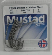 Mustad 34007-SS-3/0-8 O`Shaunessy All Purpose Stainless Steel Hook Size 3/0 8CT