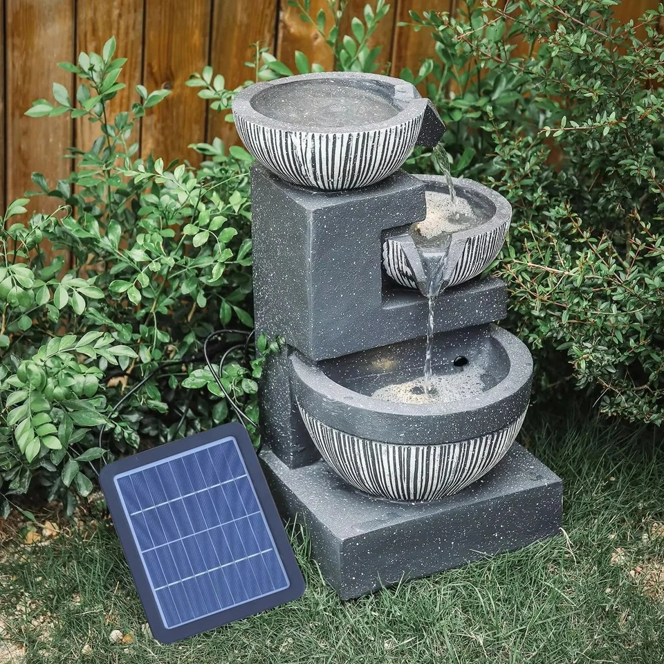 Solar Rock Cascading Fountain Outdoor Garden Water Feature LED Statue Decoration - Image 4 of 4