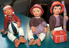 Set 3 Handmade PERU FOLK ART TerraCotta Pottery Figurines TRADITIONAL MEN Unique
