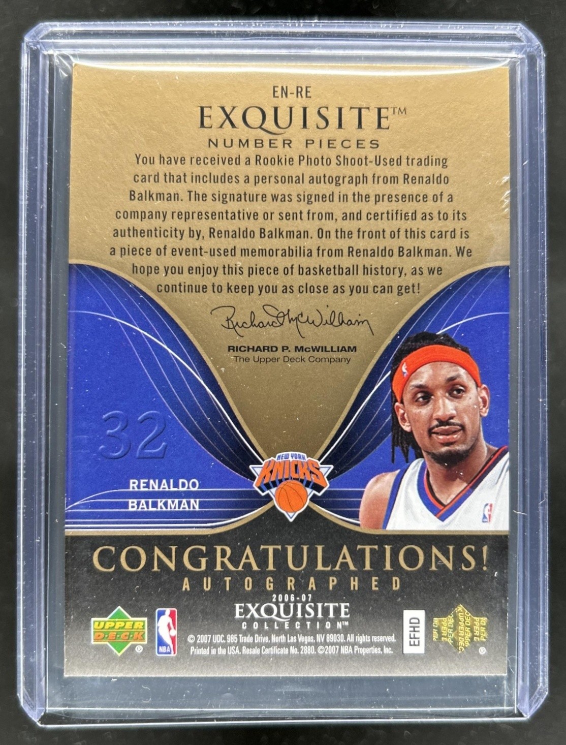 2006-07 Upper Deck Exquisite Renaldo Balkman Number Pieces Patch Auto RC #/32 view 2