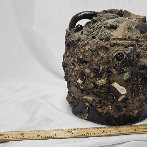 Antique 1891 Folk Art Memory Jug / Spirit Jar Stoneware Mixed Media By Florenc - Picture 9 of 9