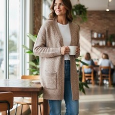 Croft  Barrow The Extra Cozy Cardigan Heathered Oat Size Petite Large NWT