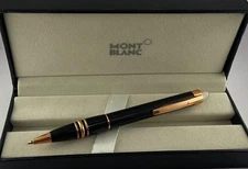 Refurbished Formal Montblanc Black & Rose Gold Plated Roller Ball Pen Blue Ink