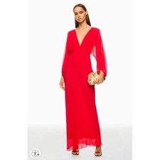 SHONA JOY Amina Plunge Balloon Sleeve Maxi Dress *READ* V Neck Sheer Sz 10