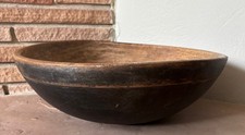 Antique Wood Dough mixing Bowl Rimmed black Milk Paint 17.5