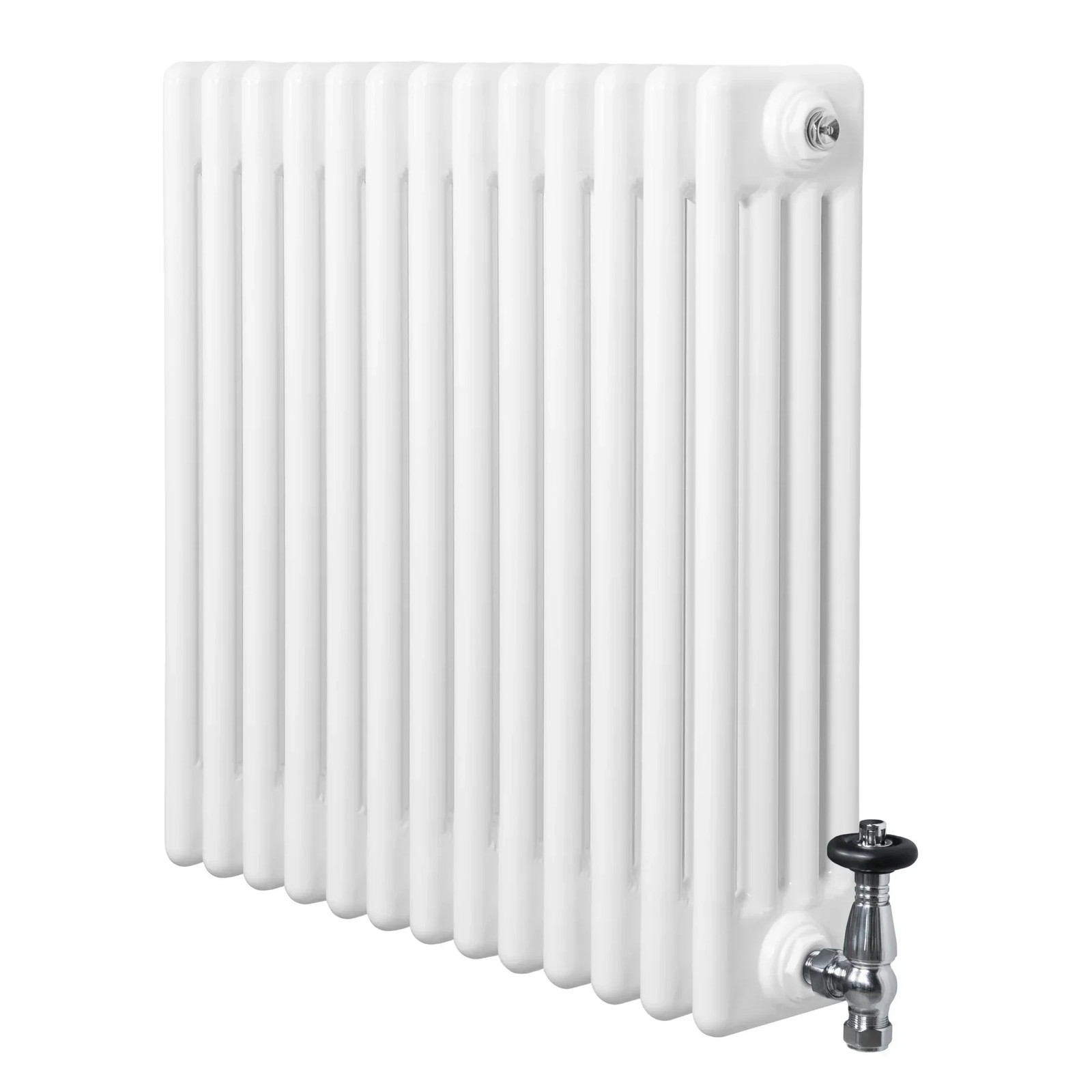 Traditional 4 Column Radiator 600mm x 605mm & TRV Chrome Valves