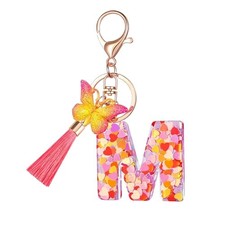 Suweibuke Colourful Cute Initial Letter Keychains for Women Colorful Pink-m