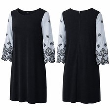 LOFT Women’s Black Shift Dress Embroidered Bell Sleeve Size M Medium