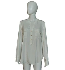 Ivanka Trump Split Neck Roll Tab Sleeve Popover Blouse Size Large NWT