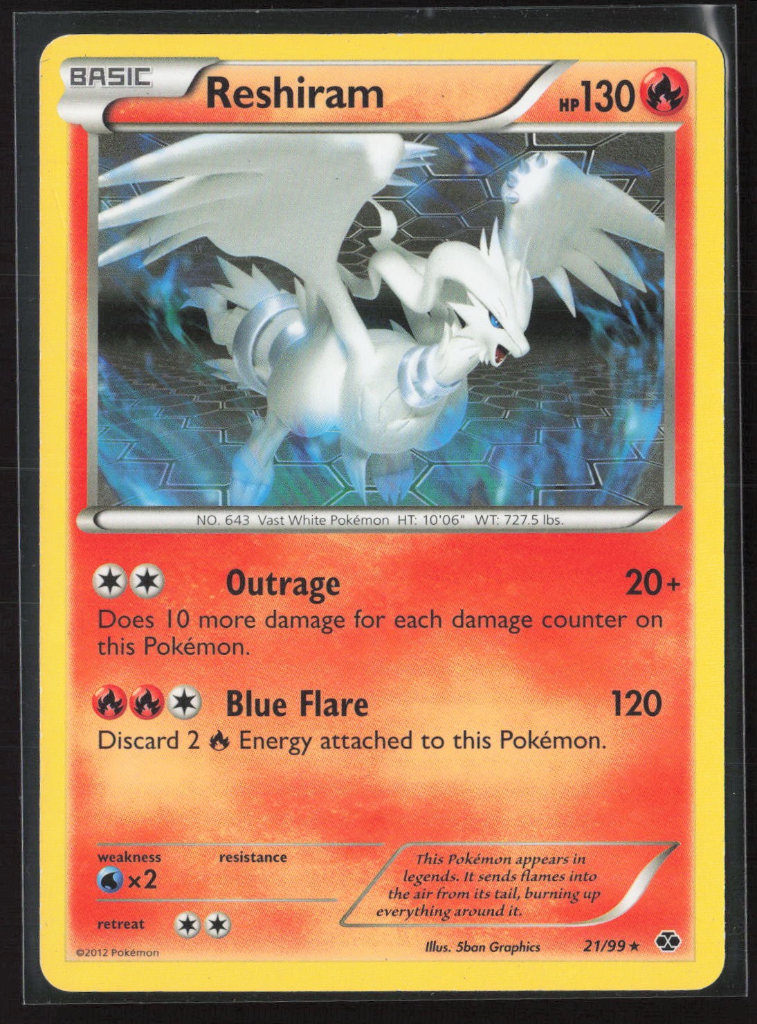 Reshiram 21/99 Rare Next Destinies Pokemon Moderately Played