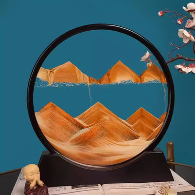 3D Moving Sand Art Picture Round Glass Sandscape Flowing Painting Decor Gift