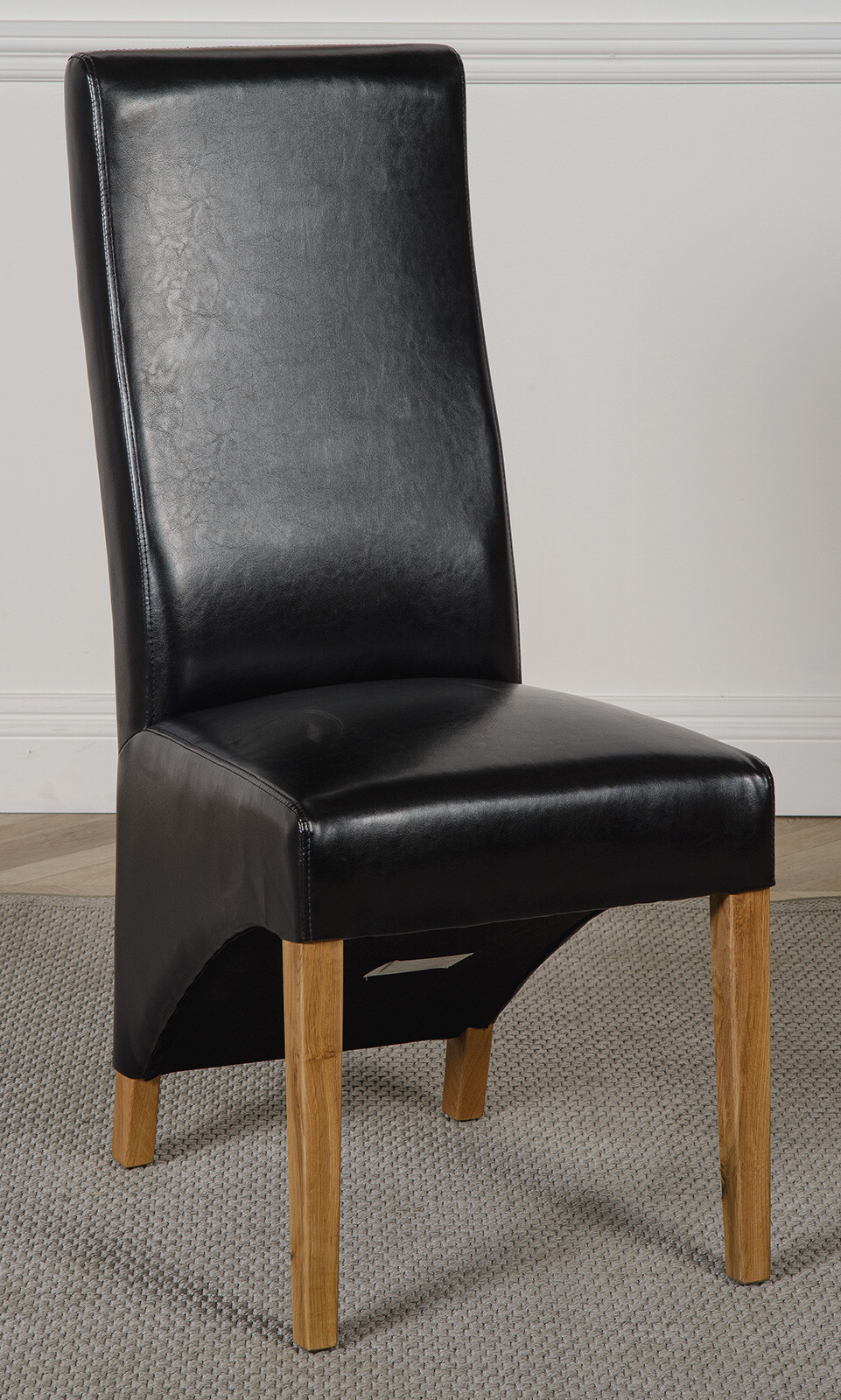 Lola Black Leather Dining Chairs | Curved Back Dining Chairs with Oak Legs