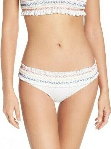 NUOVO TORY BURCH 'Costa' slip bikini smocked taglia small S nuovo avorio $118