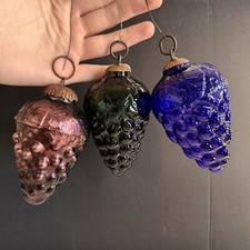 Vtg./Antique Lot Of 3 Kugal Grape Cluster Glass Ornamnets Blue, Green, Purple 