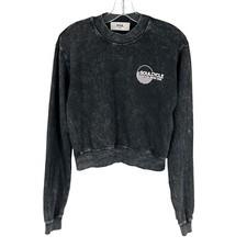 SoulCycle Cropped Sweatshirt Womens Size XS Black Acid Washed Logo Active Gym