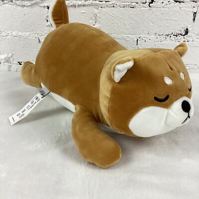 Woow Dog Plush Stuffed Animal Brown White 12'' Sleeping Closed Eyes Soft Squishy