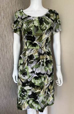 linea silk dress Linea (house OF Fraser) 100% Silk Green, Cream & GREY Print Shift Dress Size 8