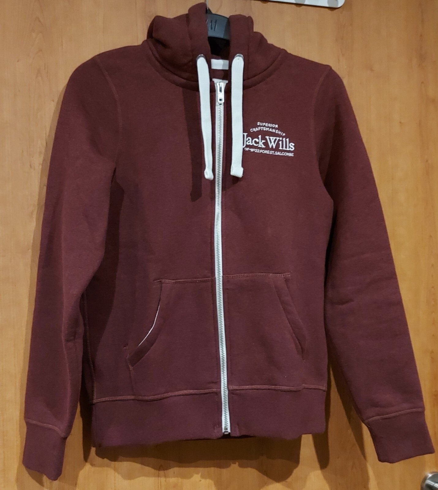 Jack Wills Women's Hunston Graphic Logo Full Zip Hoodie Size UK 8 XS Damson Red