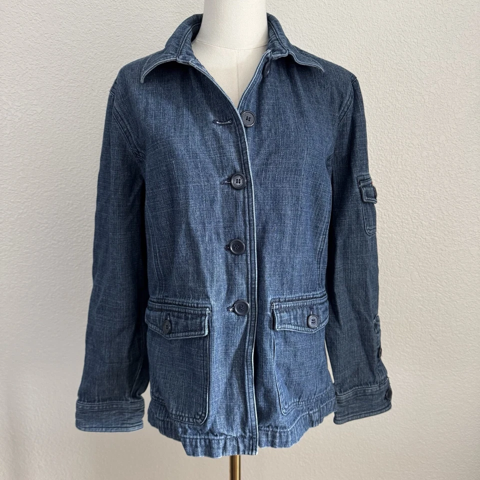 Denim Coat L Women’s Jean Jacket Button Up Cotton Y2K Western Blue Vintage - Image 4 of 4