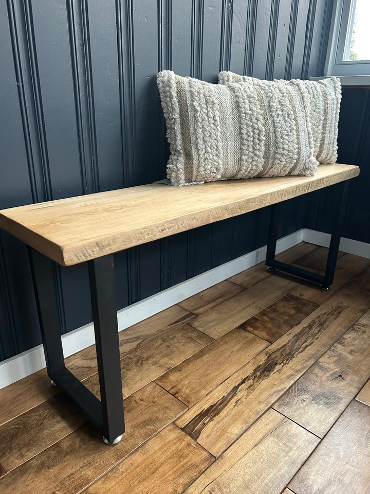 Wood Bench - Solid wood bench top handmade in USA - adjustable metal legs - Image 2 of 4