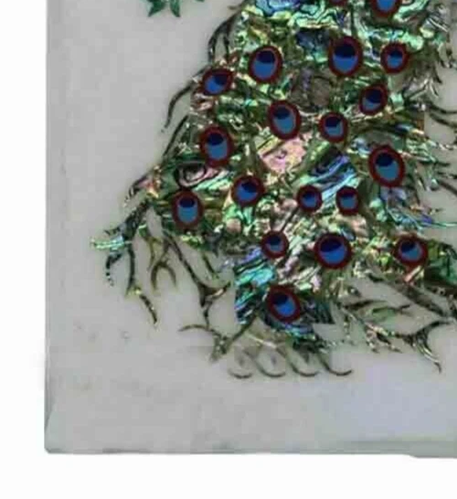 12"x18" White Marble Table Top coffee Center Inlay Malachite wall decor peacock - Image 4 of 4