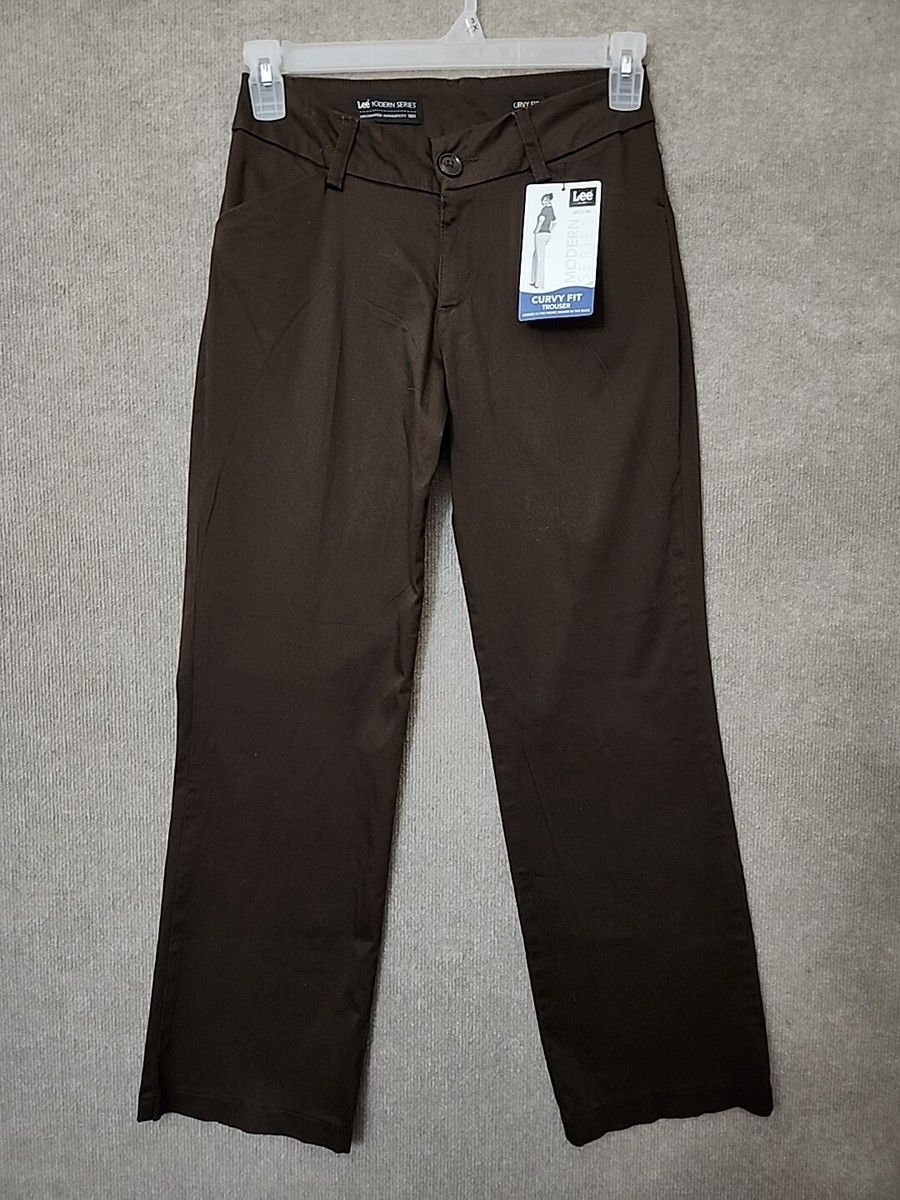 Lee Modern Series Curvy Fit Trouser Pants Women 8 Short Brown Cotton  Stretch NEW