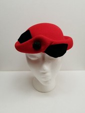 Vintage RED BLACK Geo W Bollman importina 100 Wool Ladies Hat beret style bow