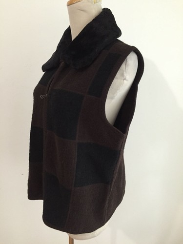 Tally-Ho Zip Front Sweater Vest Black & Brown Check Boiled Wool Size L - Picture 4 of 10