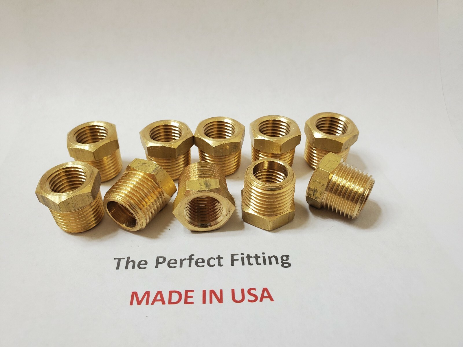 Lot of 10 Pcs. Brass Hex Reducing Bushing 3/8" Male NPT x 1/4" Female NPT
