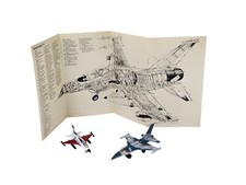 Vtg Lot of 2 General Dynamics F-16 Diecast Models with Folding Info Stats Card