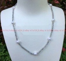 Faceted 3mm Natural Gray Spinel Gems 7-8mm Freshwater White Pearl Necklace