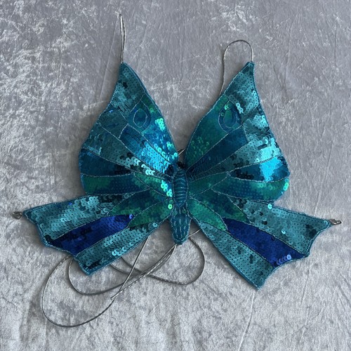 Sequin Butterfly Crop Top Belly Dance Costume Festival Club Sexy Tank Blue S - Picture 3 of 6