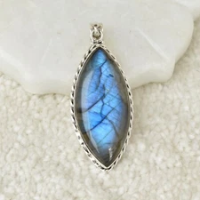LABRADORITE NATURAL GEMSTONE 925 STERLING SILVER HANDMADE JEWELRY PENDANT 2.2"