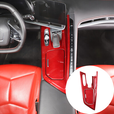 Red Real Carbon Fiber Center Console Gear Shift Panel Cover for Corvette C8 20+
