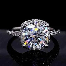 Halo Set 3.89 TCW Cushion Cut Moissanite Engagement Ring 14K White Gold Plated