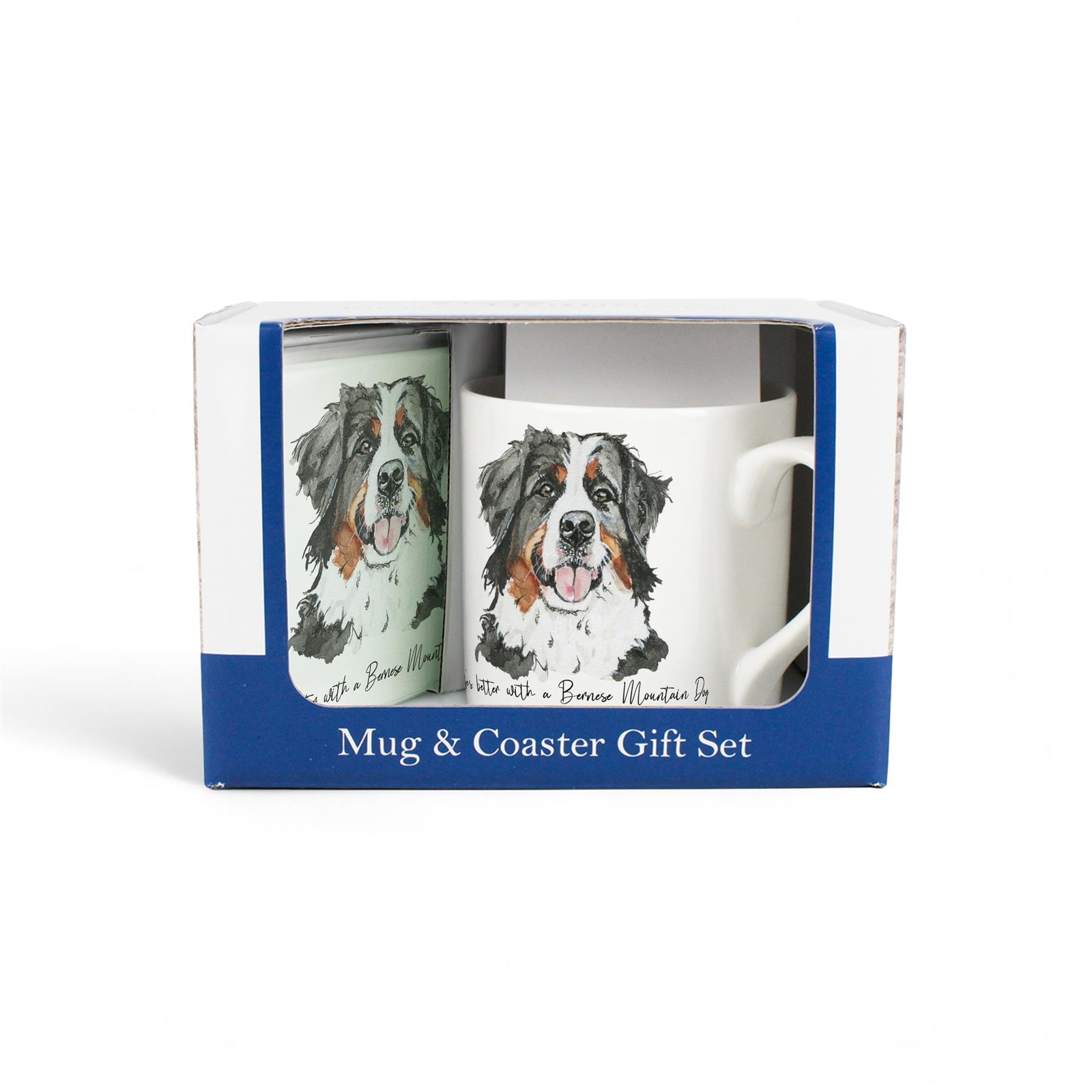 Bernese Mountain Dog Bone China Mug & Glass Coaster Gift Set for Dog Lovers
