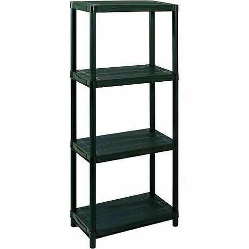BLACK 4 TIER PLASTIC GARAGE STORAGE SHELVING SHELVES STORAGE UNIT SHED SHELF 5013478119476 eBay