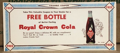 Vintage 50er Jahre Royal Crown Soda Gutschein - Original NOS unbenutzt Nehi Werbung - Bild 1 von 5
